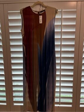 Sleeveless Abstract Colorblock Maxi Dress - Burgundy, Navy, Taupe
